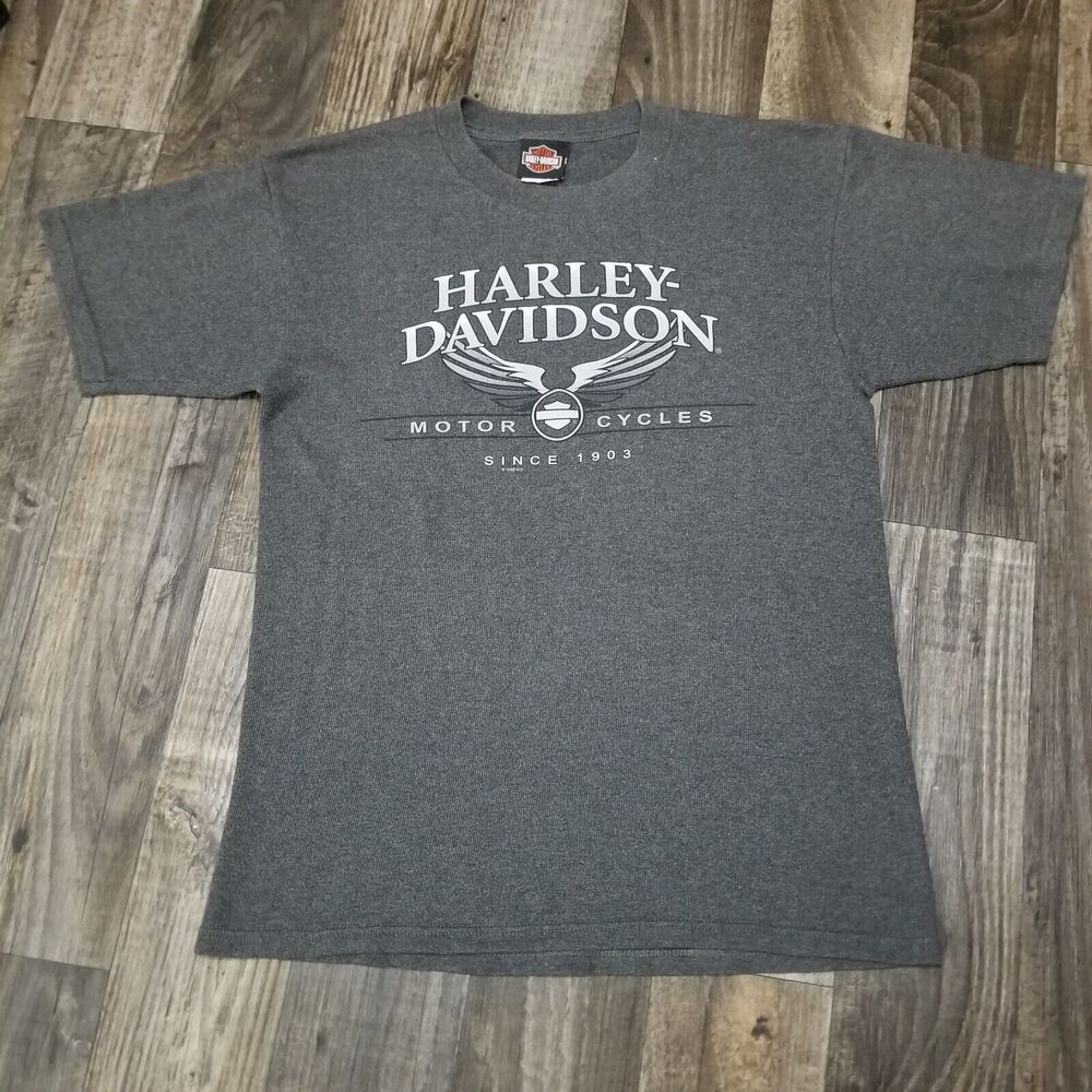 Unisex Harley Davidson Saint Petersburg Ribbed T-Shirt Top Gray Size Large 2003